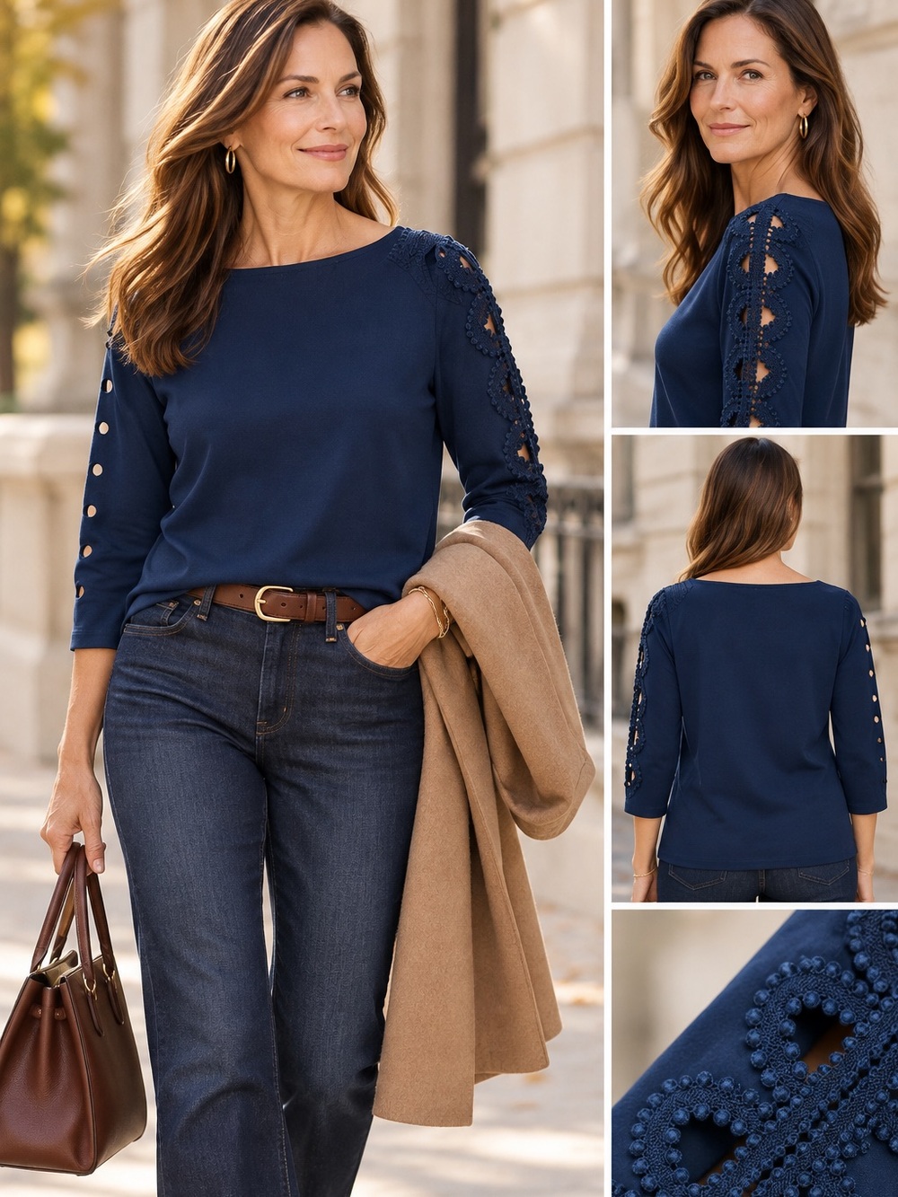 Talbots Top with Gorgeous Detailing on Sleeves - Size Small